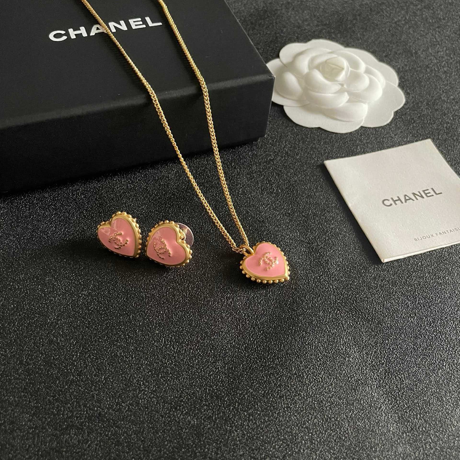 Chanel Pink Heart Stud Earrings
