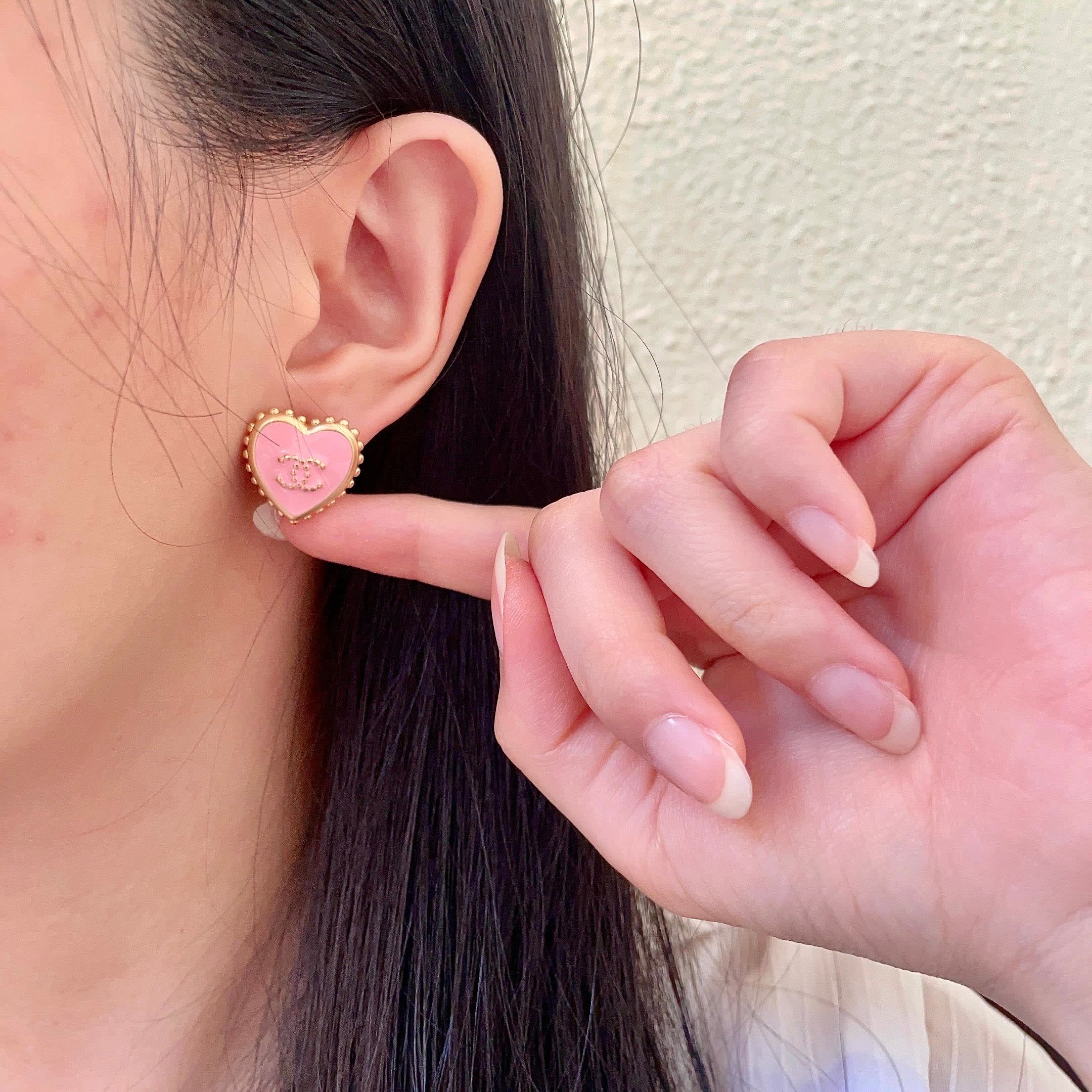 Chanel Pink Heart Stud Earrings