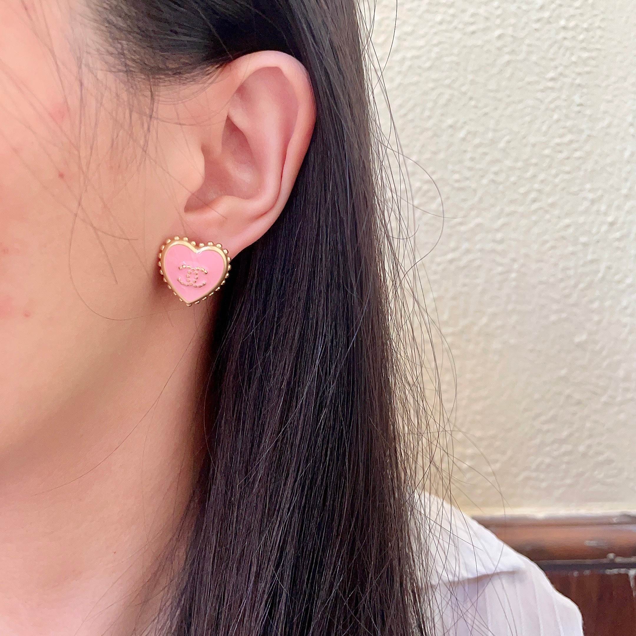 Chanel Pink Heart Stud Earrings