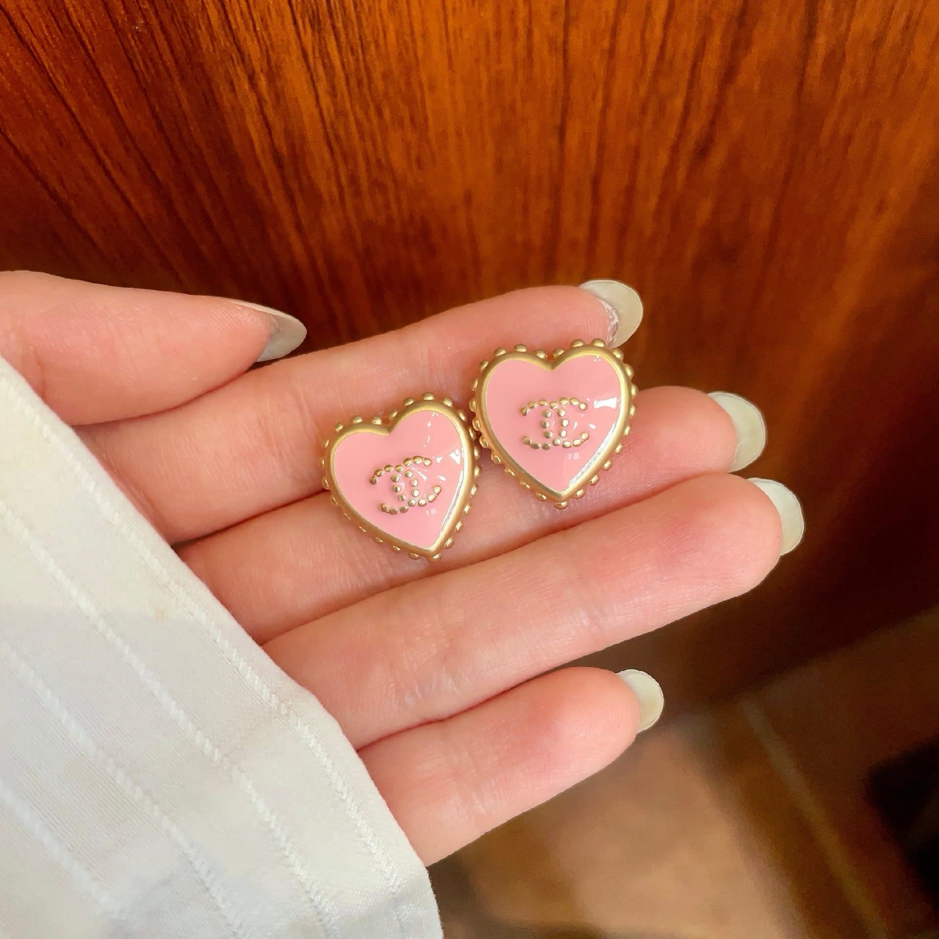 Chanel Pink Heart Stud Earrings
