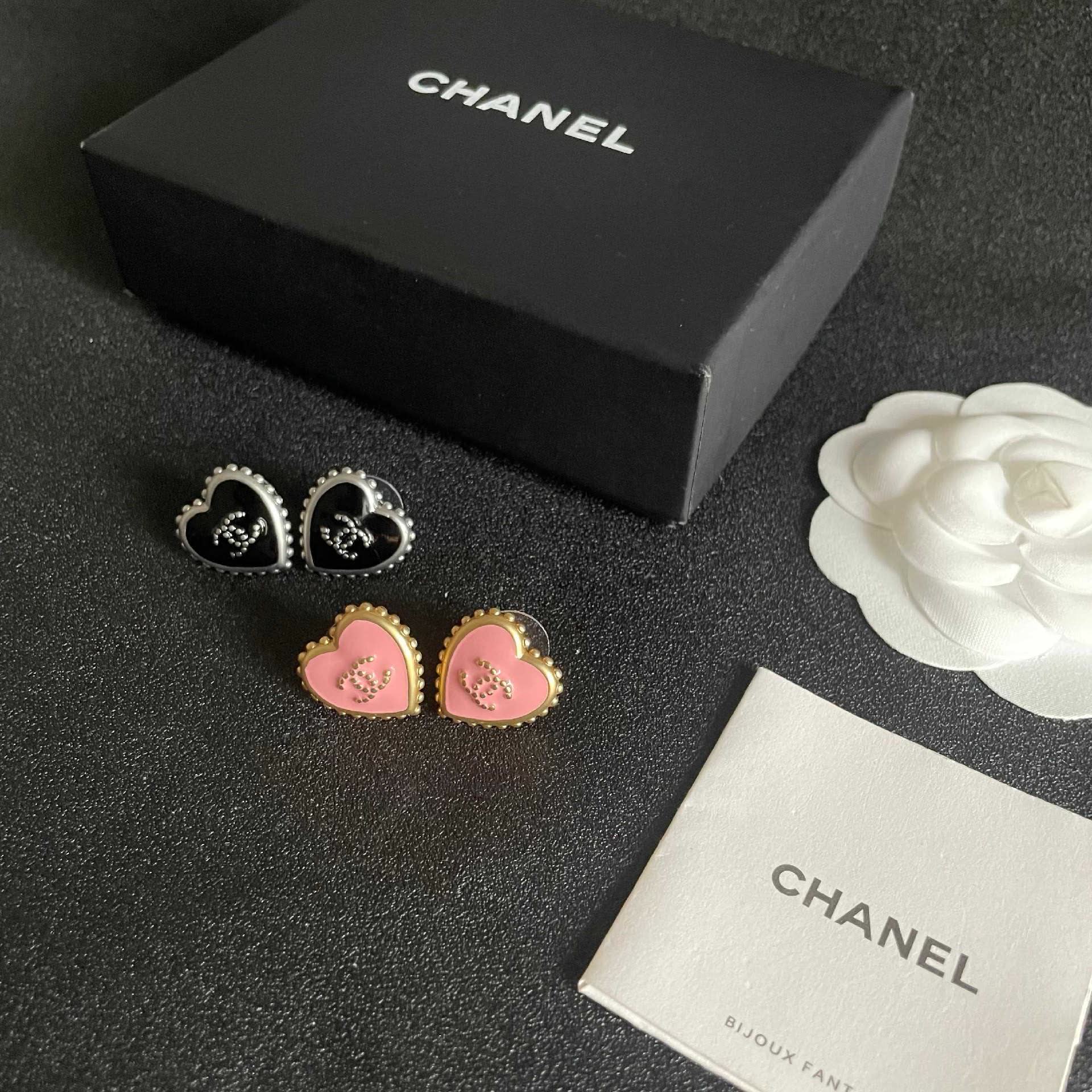 Chanel Pink Heart Stud Earrings