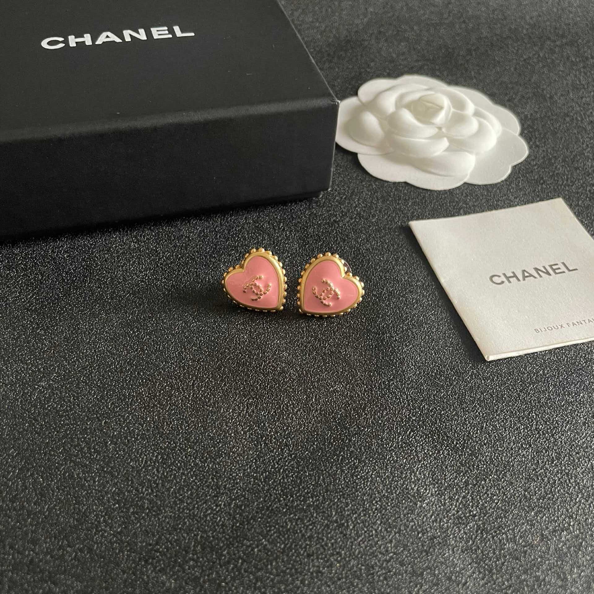 Chanel Pink Heart Stud Earrings