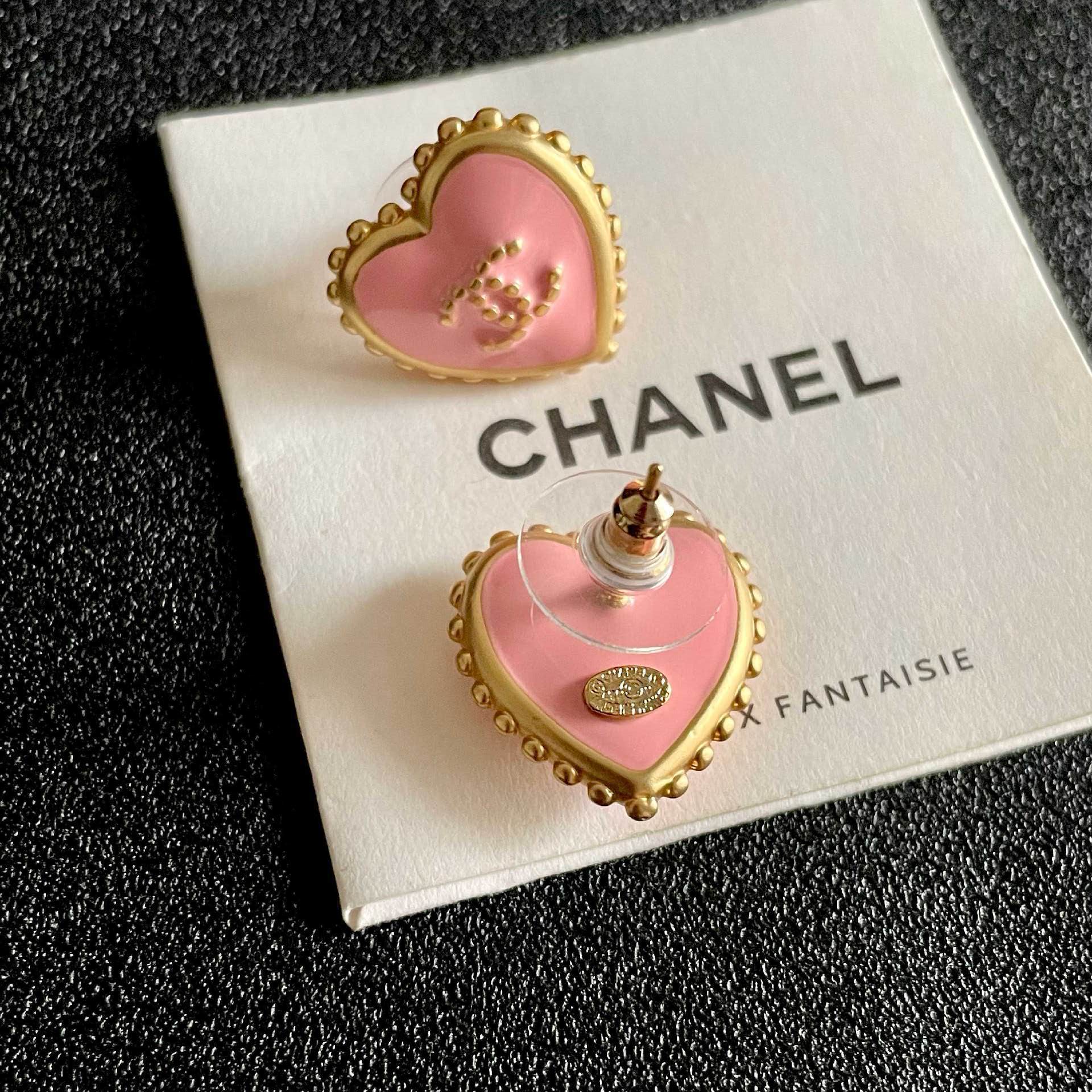 Chanel Pink Heart Stud Earrings