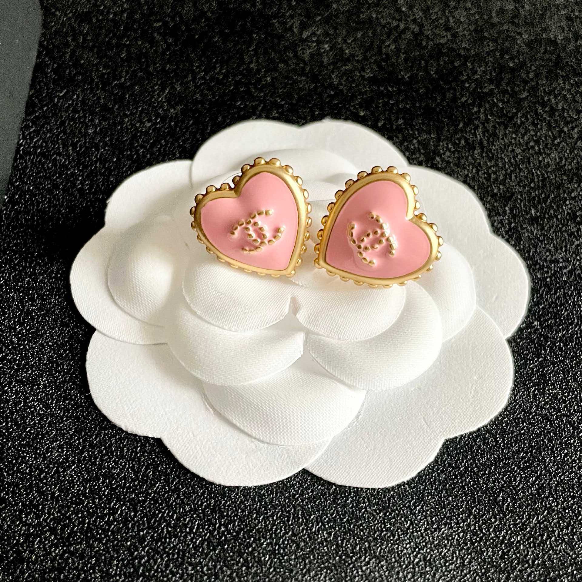 Chanel Pink Heart Stud Earrings