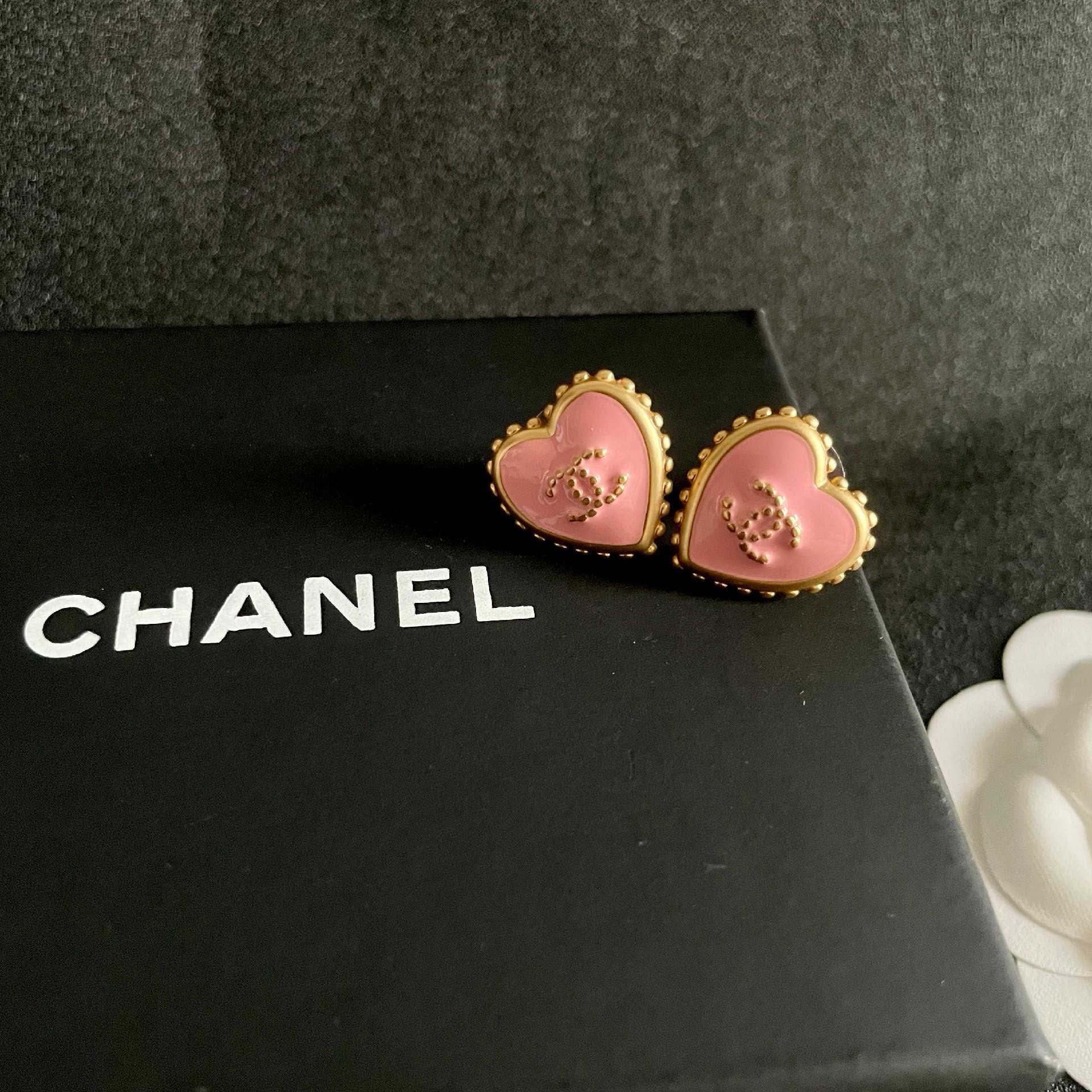 Chanel Pink Heart Stud Earrings
