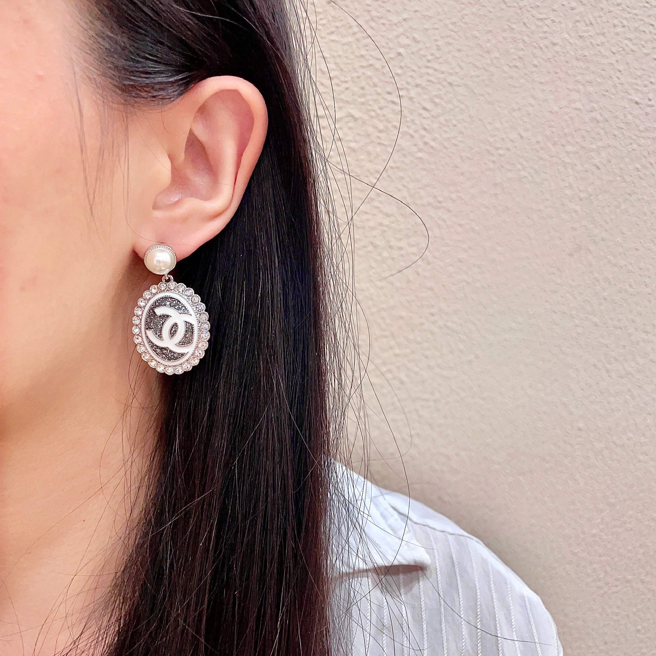 Chanel CC Logo Pearl Earrings