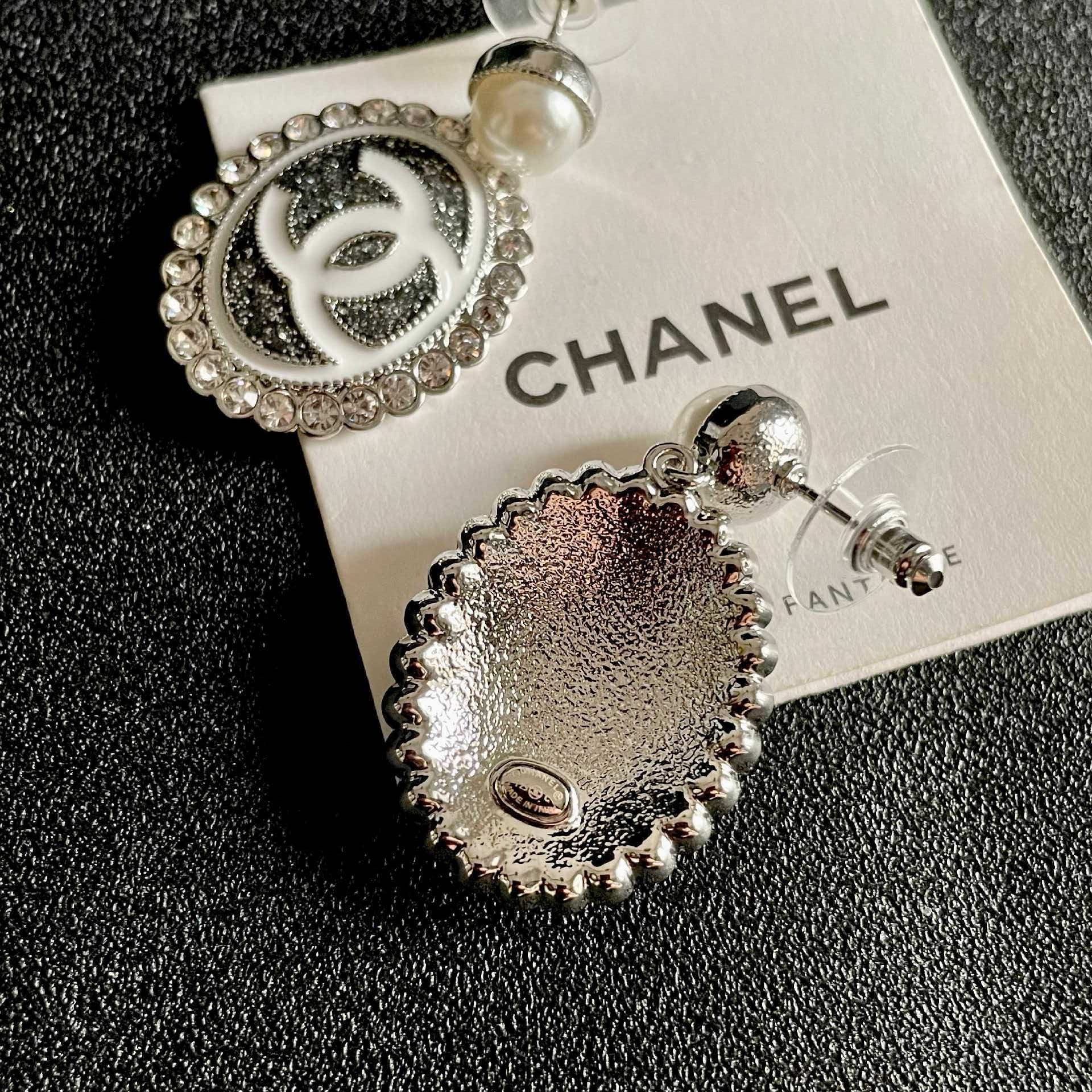 Chanel CC Logo Pearl Earrings