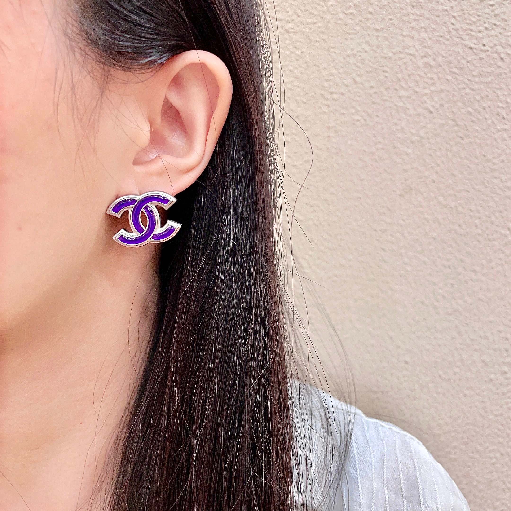 Chanel CC Logo Purple Earrings