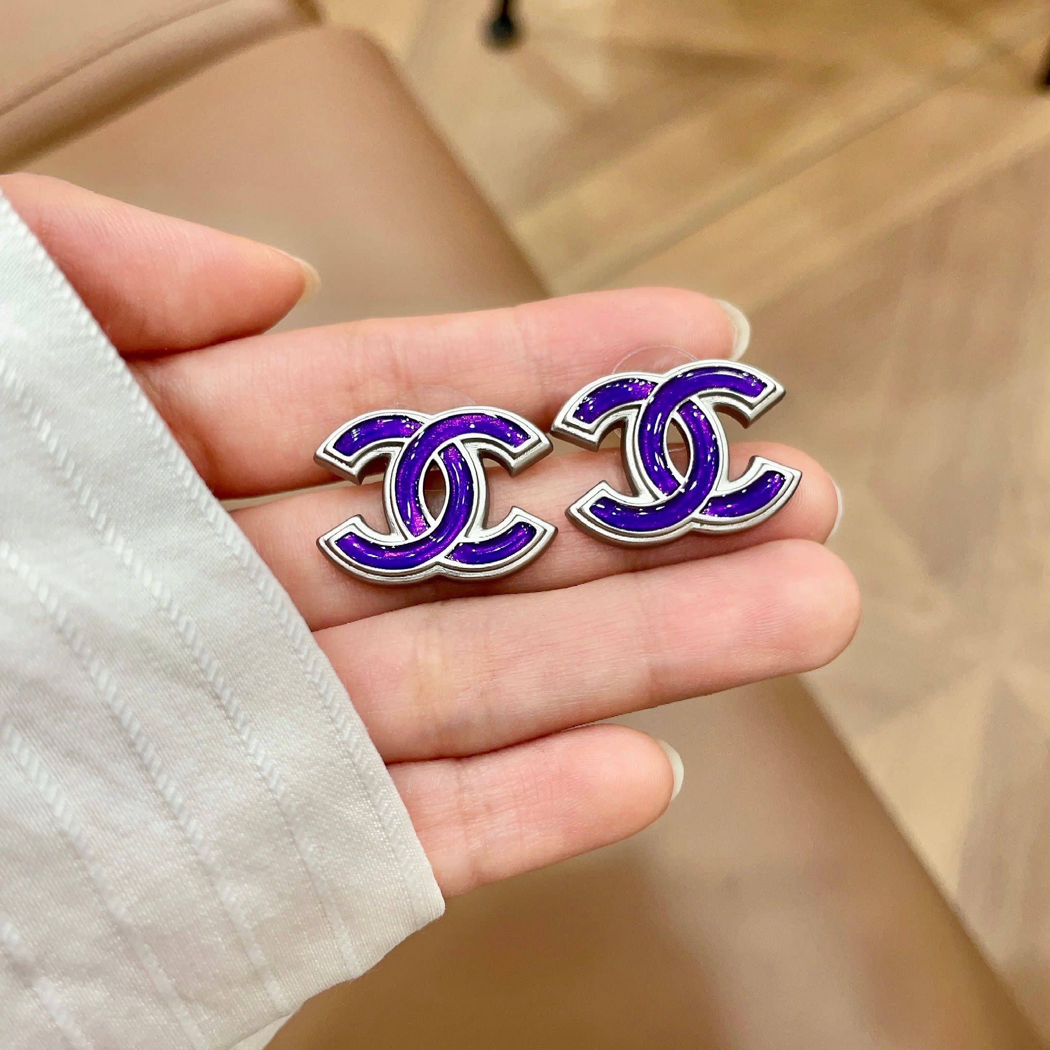 Chanel CC Logo Purple Earrings