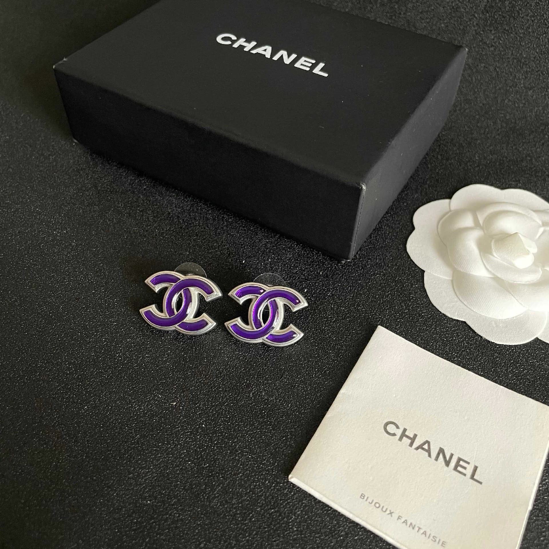 Chanel CC Logo Purple Earrings