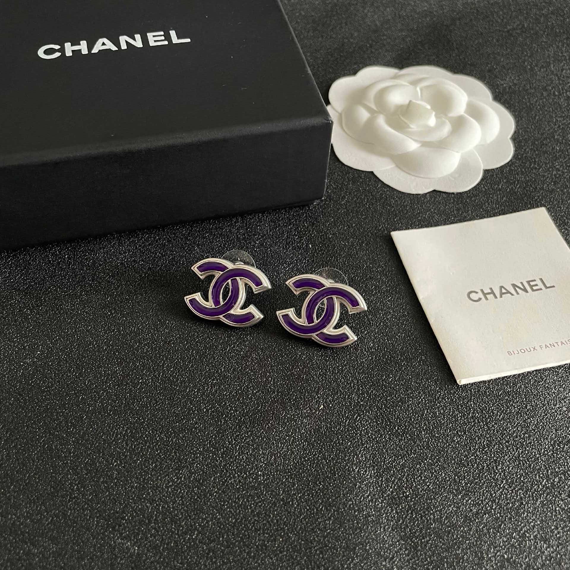 Chanel CC Logo Purple Earrings