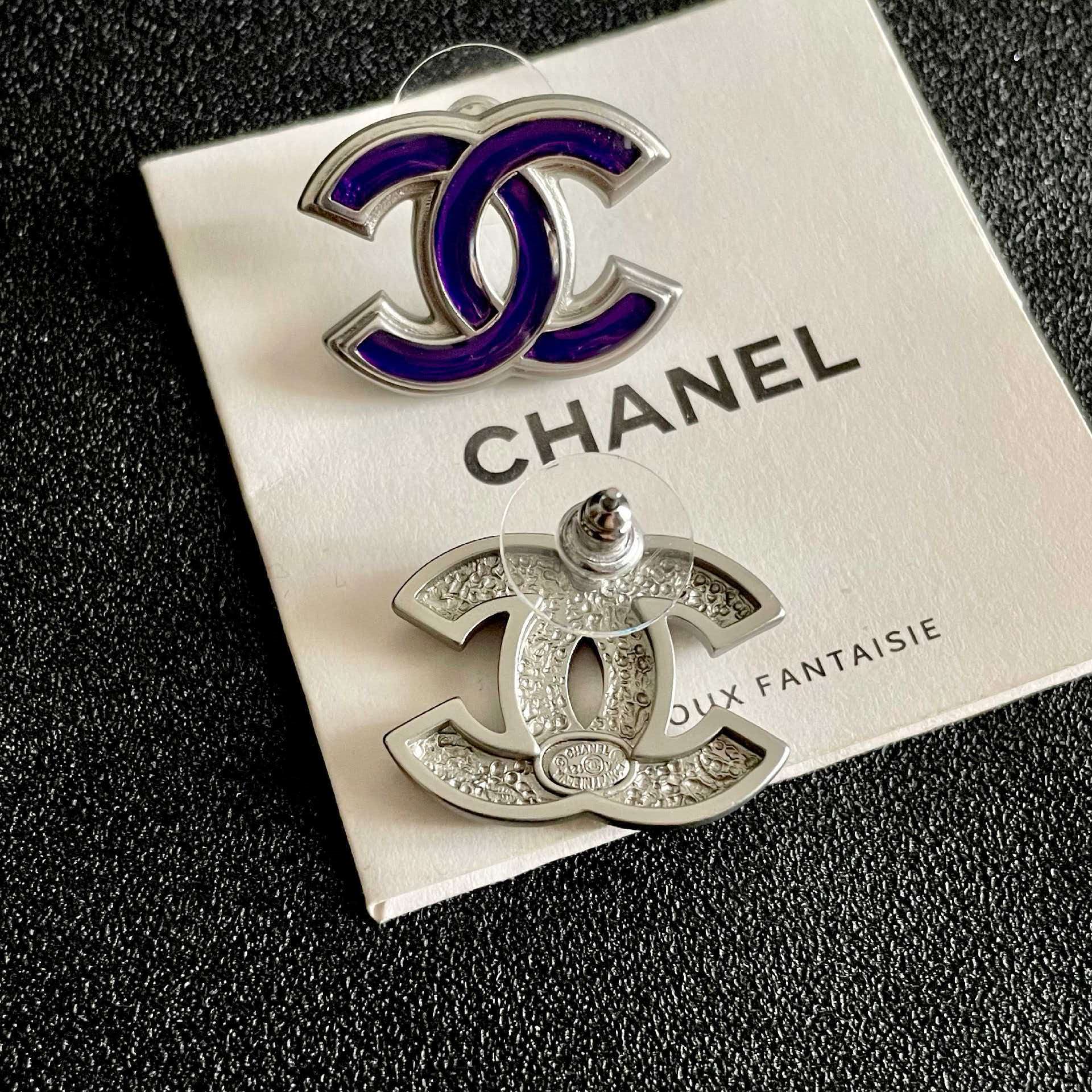Chanel CC Logo Purple Earrings