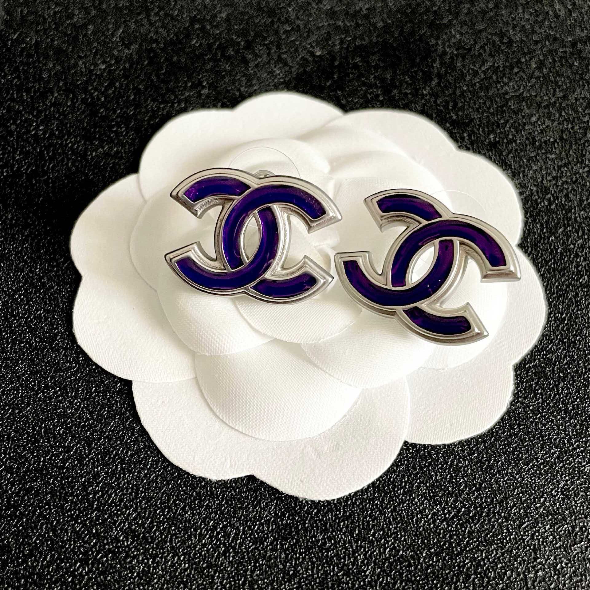 Chanel CC Logo Purple Earrings