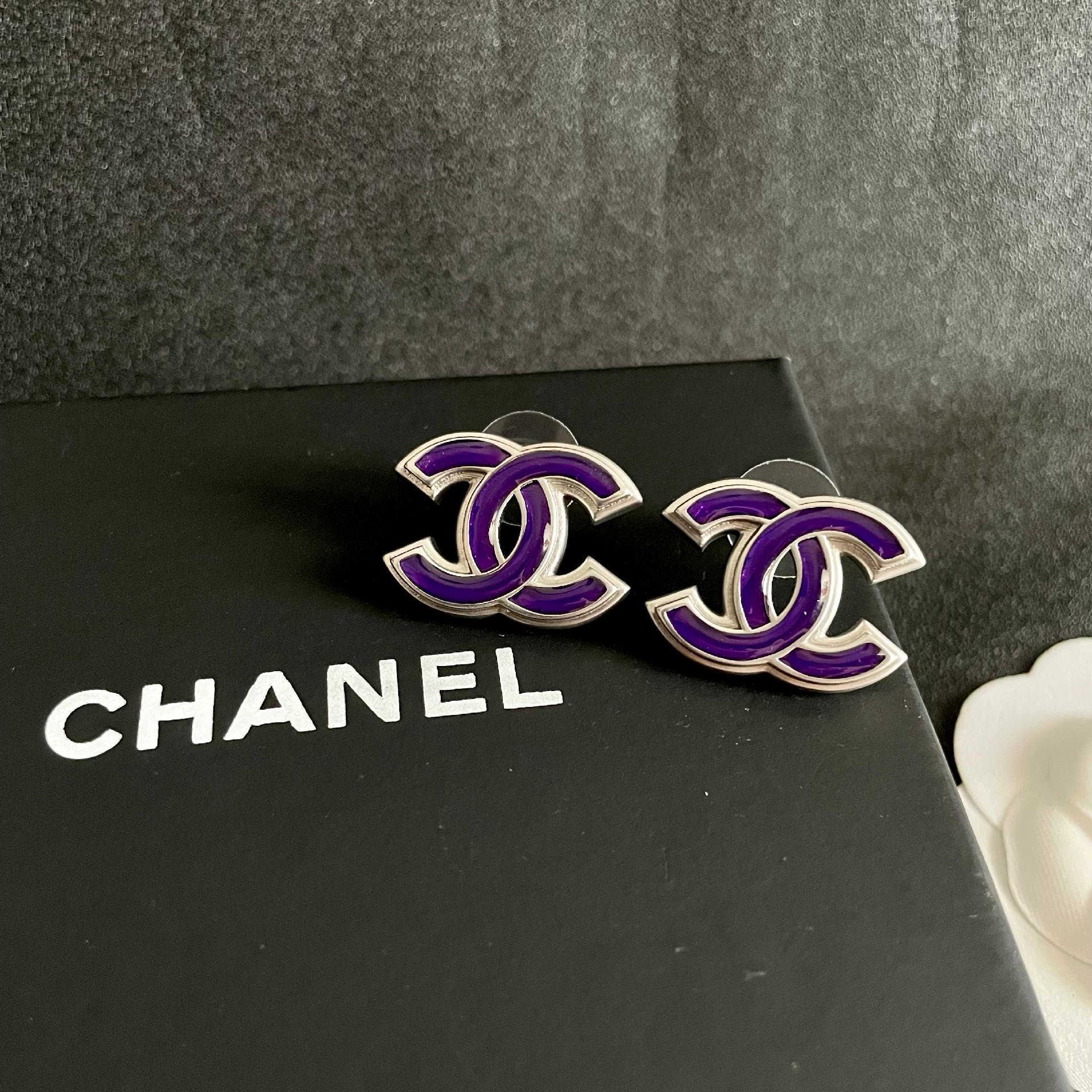 Chanel CC Logo Purple Earrings