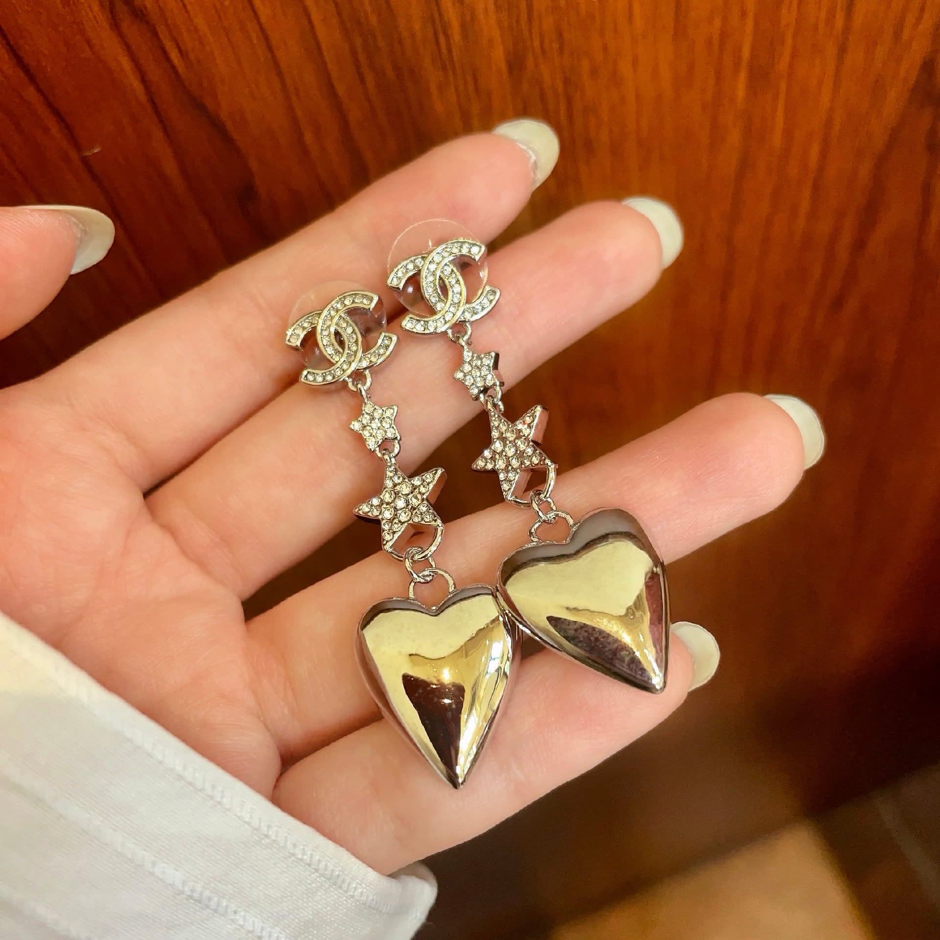 Chanel Silver Heart and Star Earrings