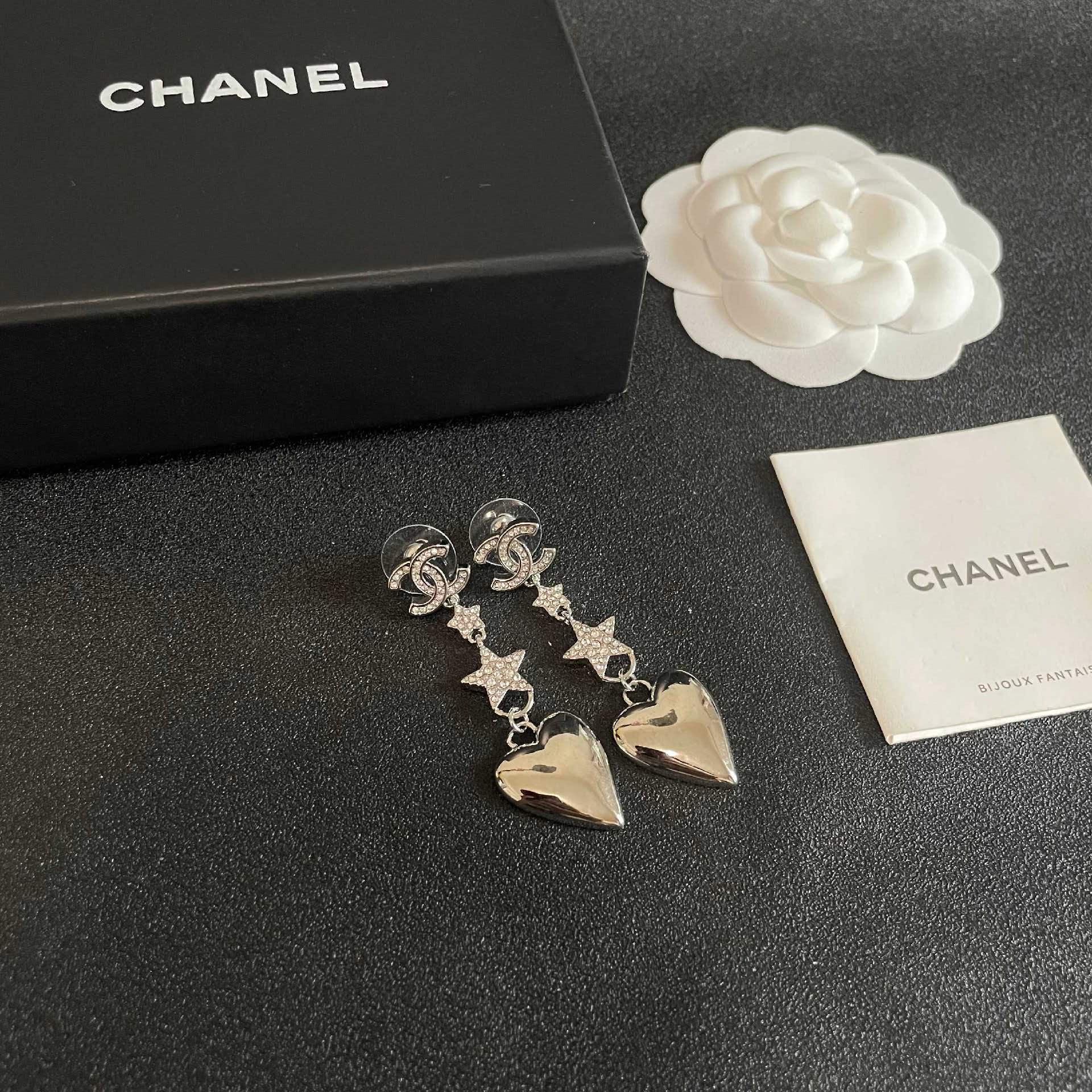 Chanel Silver Heart and Star Earrings
