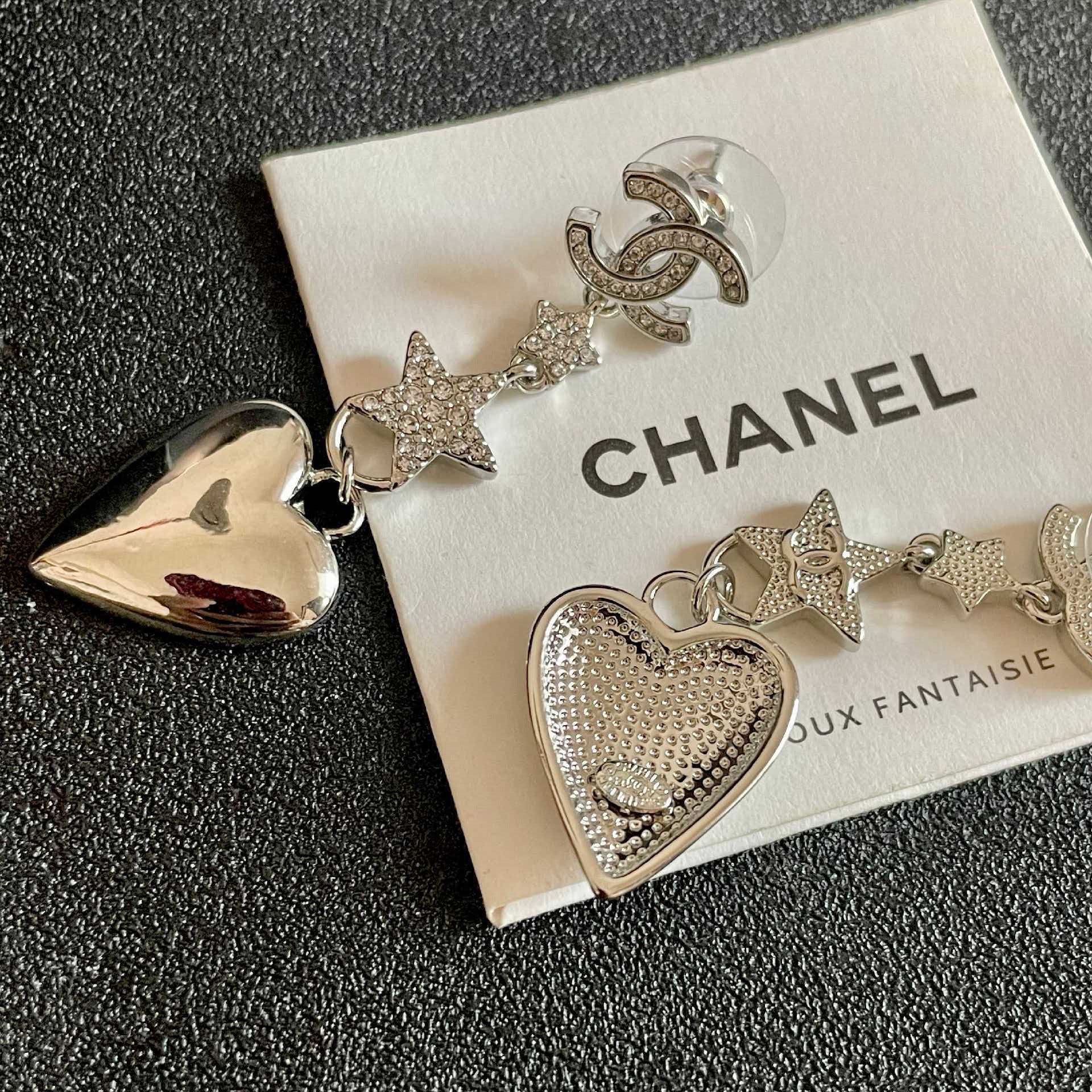 Chanel Silver Heart and Star Earrings
