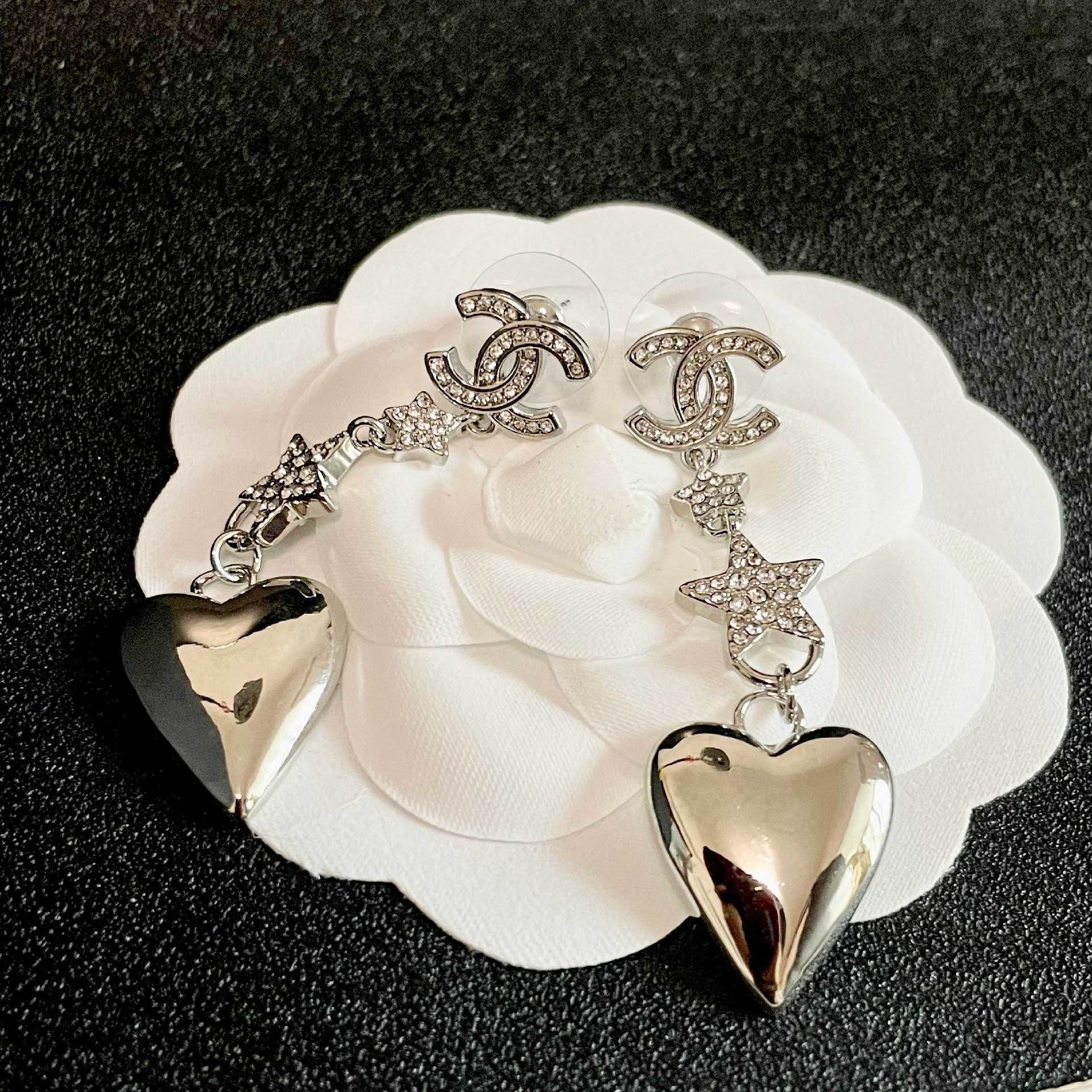 Chanel Silver Heart and Star Earrings