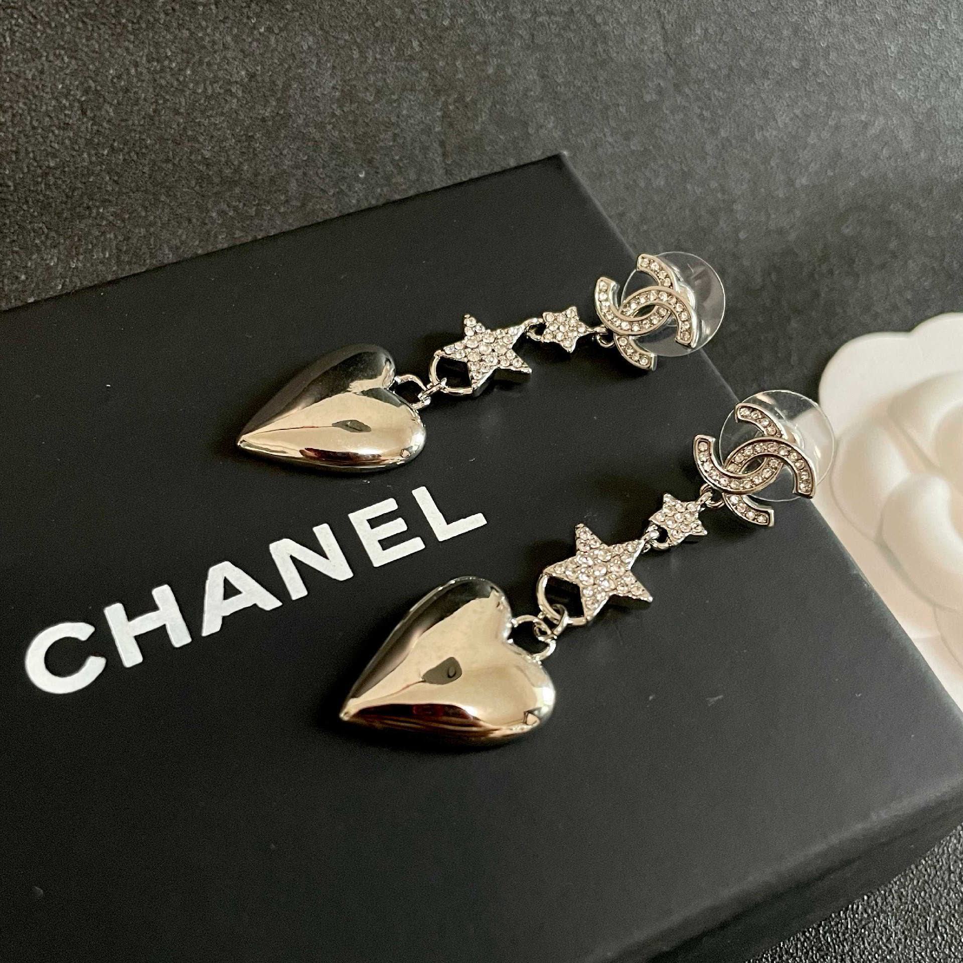 Chanel Silver Heart and Star Earrings
