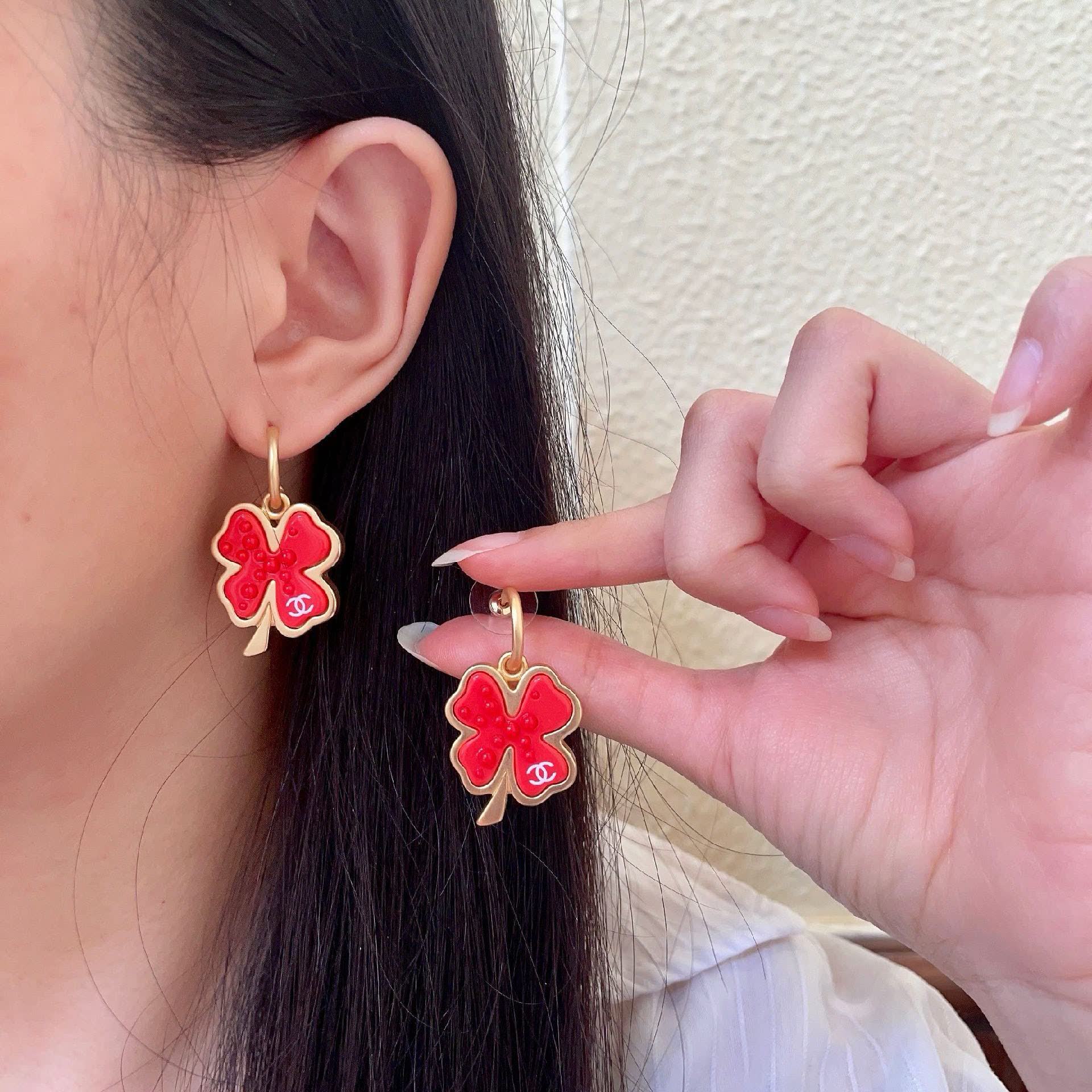 Chanel Red Four Leaf Clover Earrings Chanel Red Four Leaf Clover Earrings