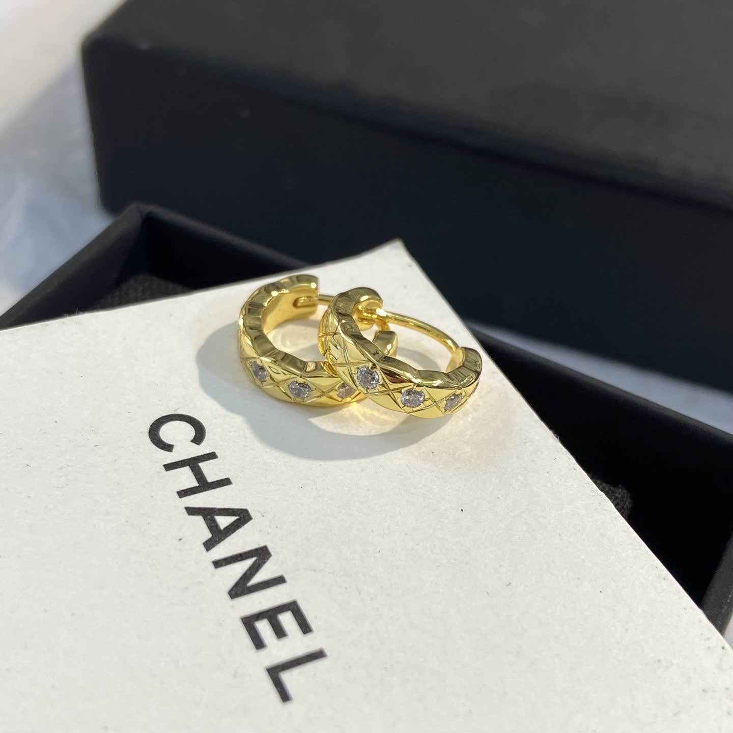Chanel Gold Hoop Earrings with Diamonds