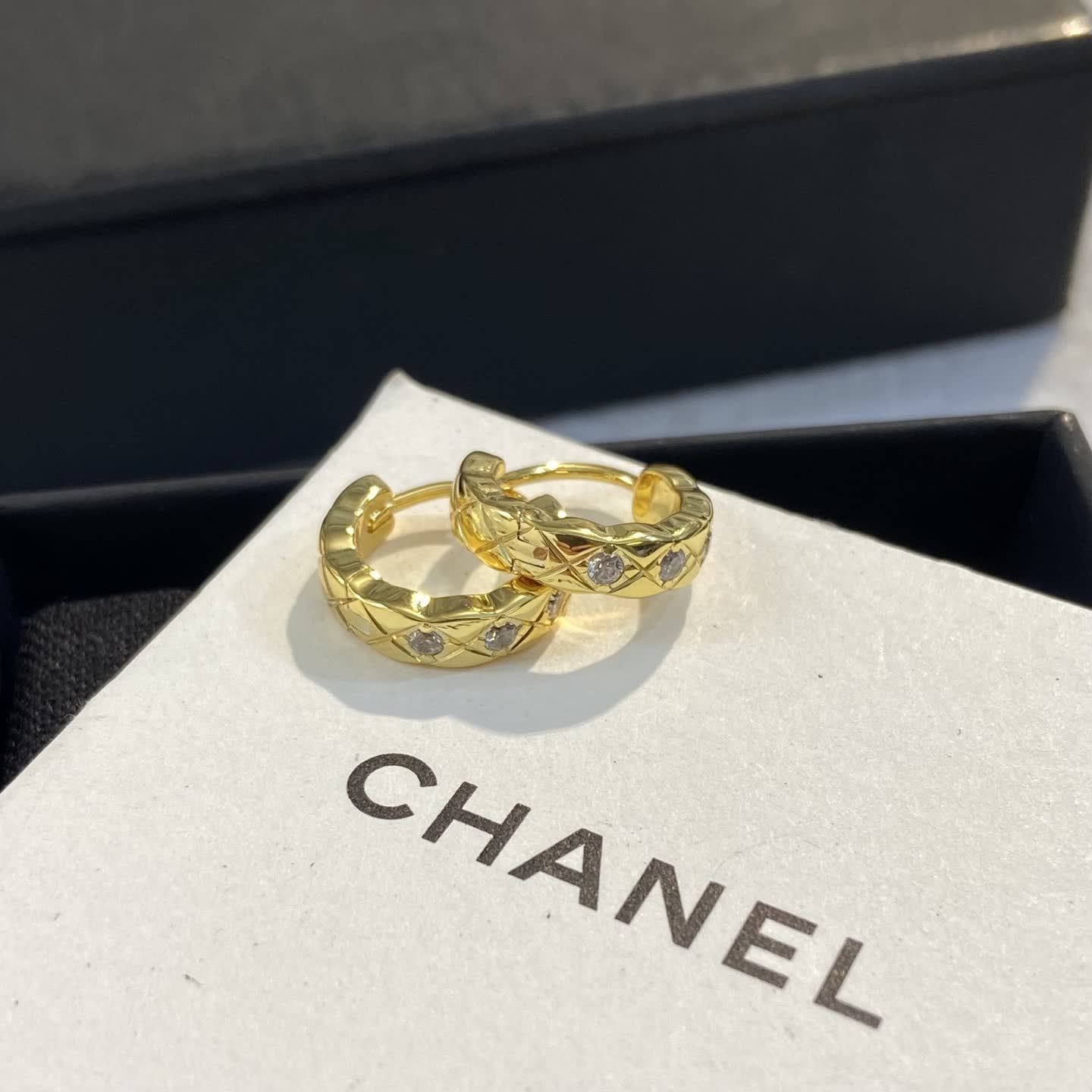 Chanel Gold Hoop Earrings with Diamonds