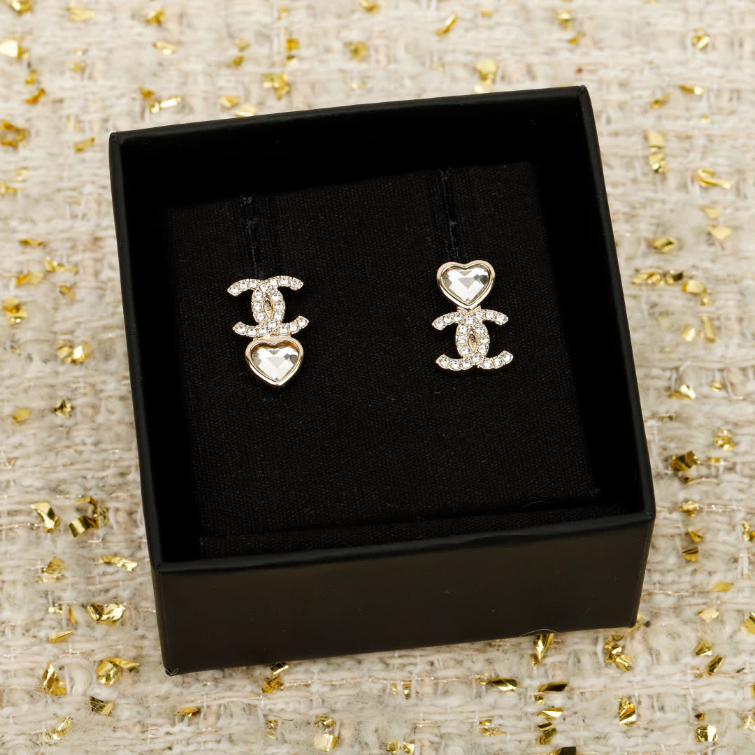 Chanel CC Heart Stud Earrings