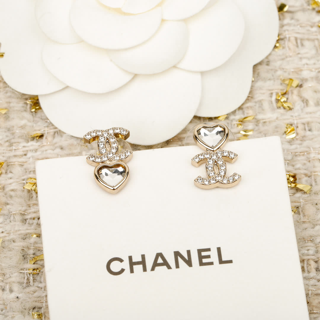 Chanel CC Heart Stud Earrings