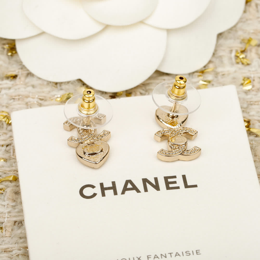 Chanel CC Heart Stud Earrings