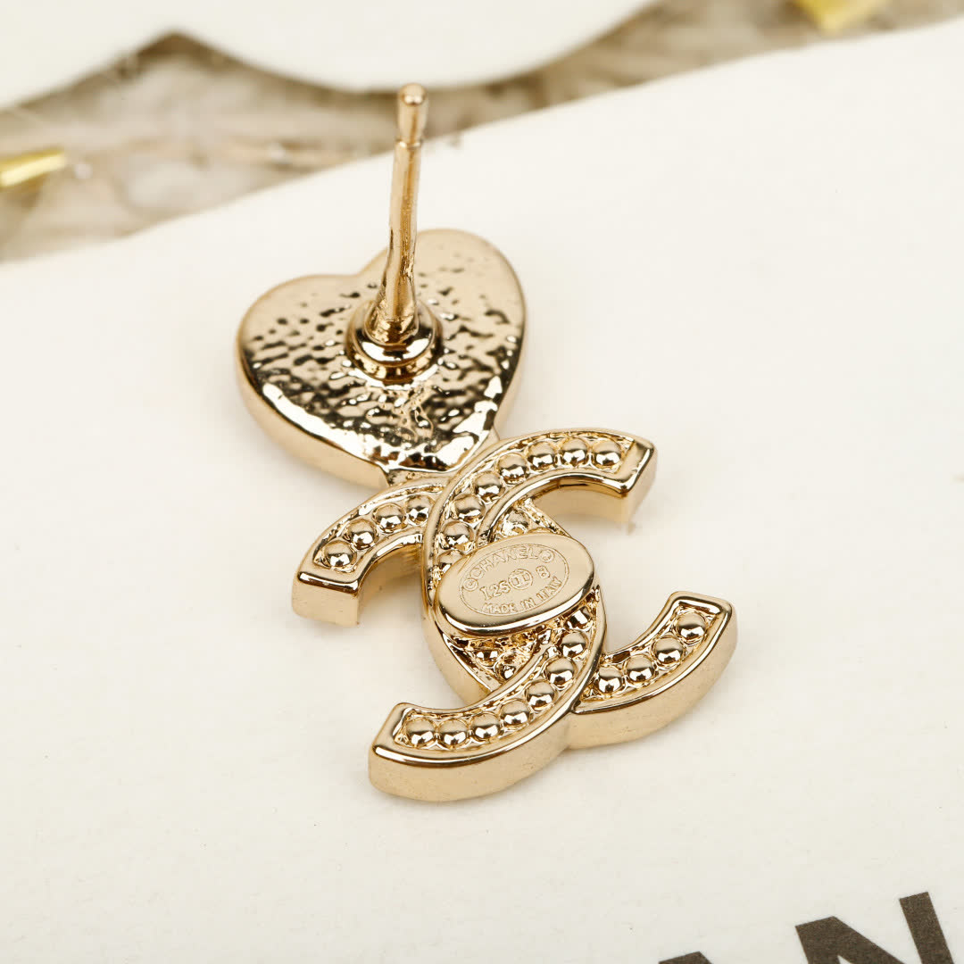 Chanel CC Heart Stud Earrings