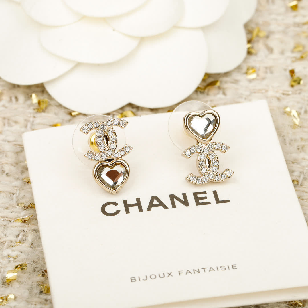Chanel CC Heart Stud Earrings