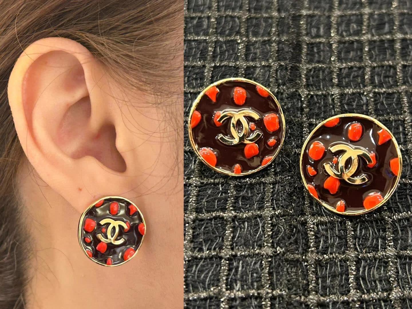 Chanel Red Camellia Earrings