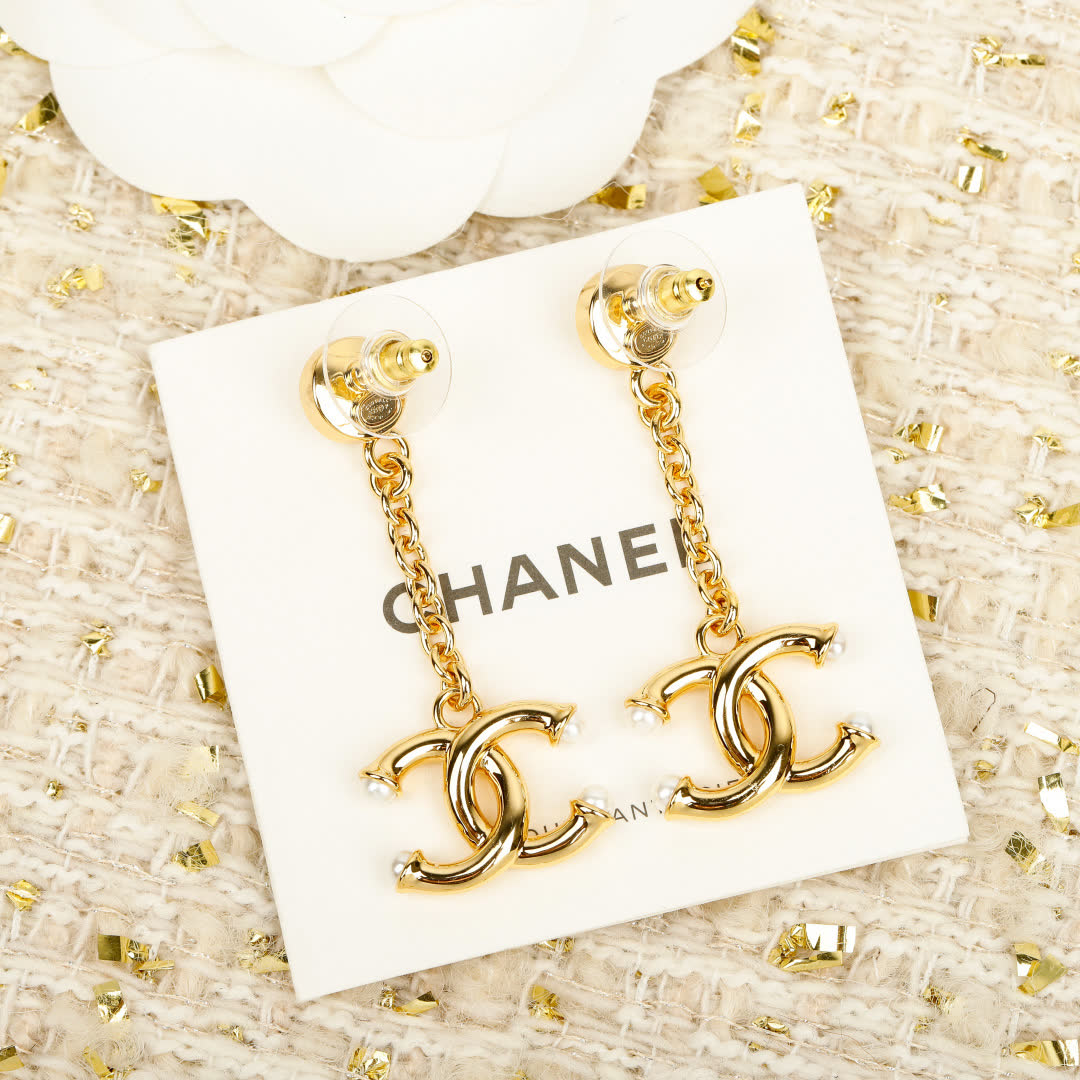 Chanel CC Logo Pearl Drop Earrings