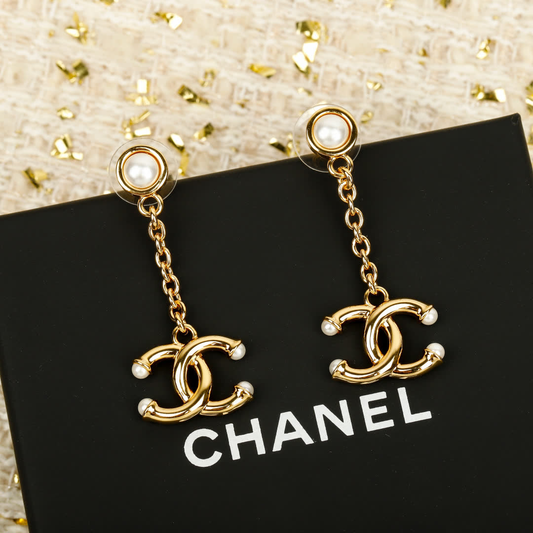 Chanel CC Logo Pearl Drop Earrings