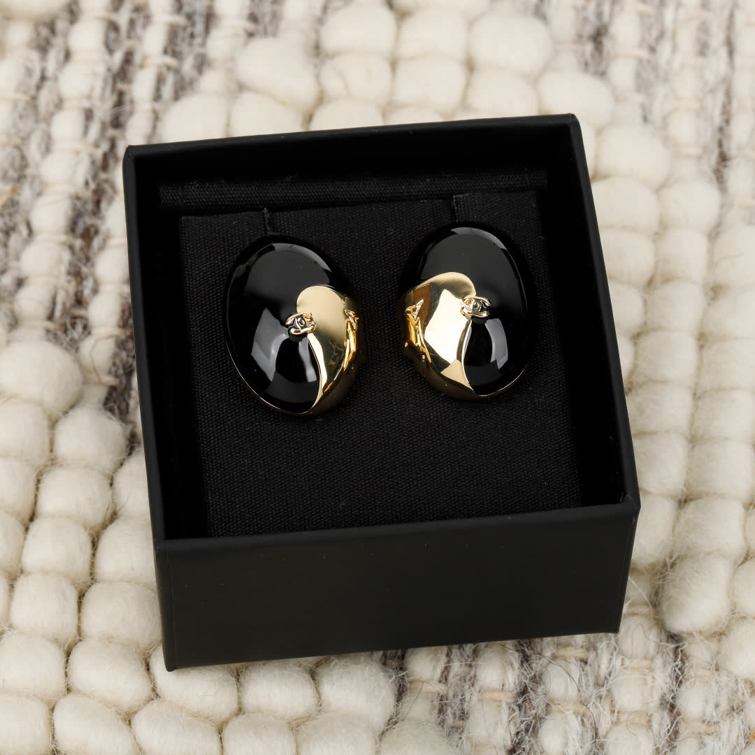 Chanel Black and Gold Earrings