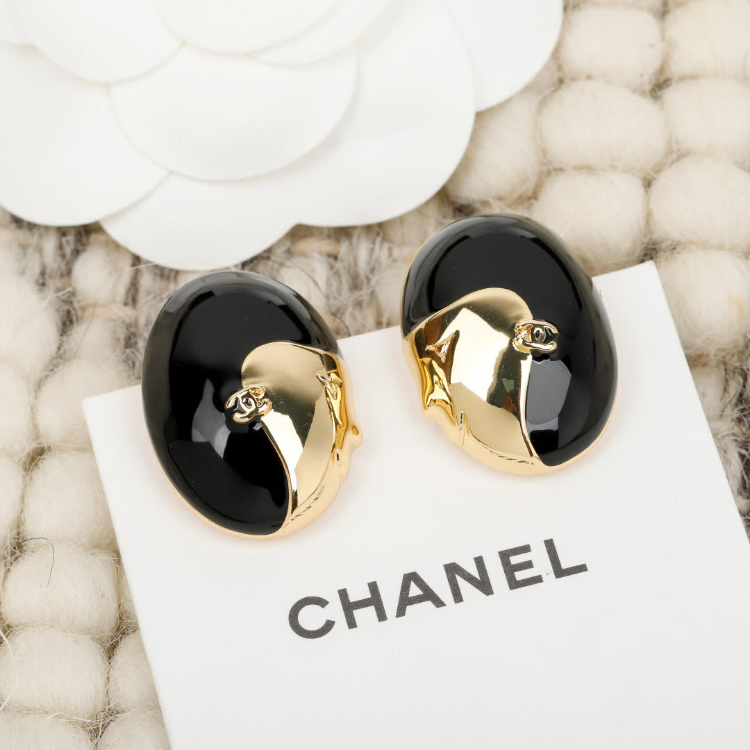 Chanel Black and Gold Earrings