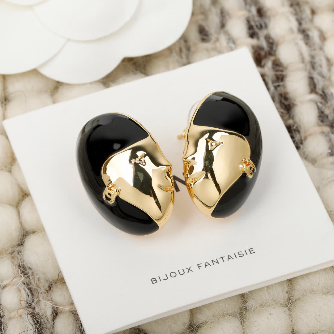 Chanel Black and Gold Earrings