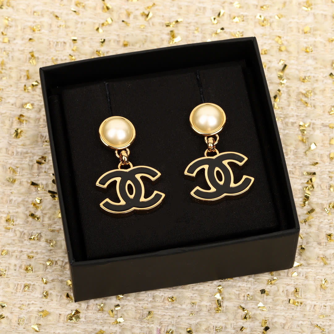 Chanel CC Logo Pearl Drop Earrings