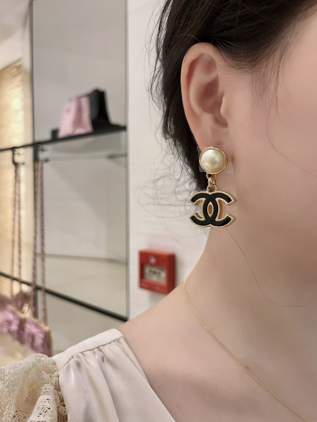 Chanel CC Logo Pearl Drop Earrings