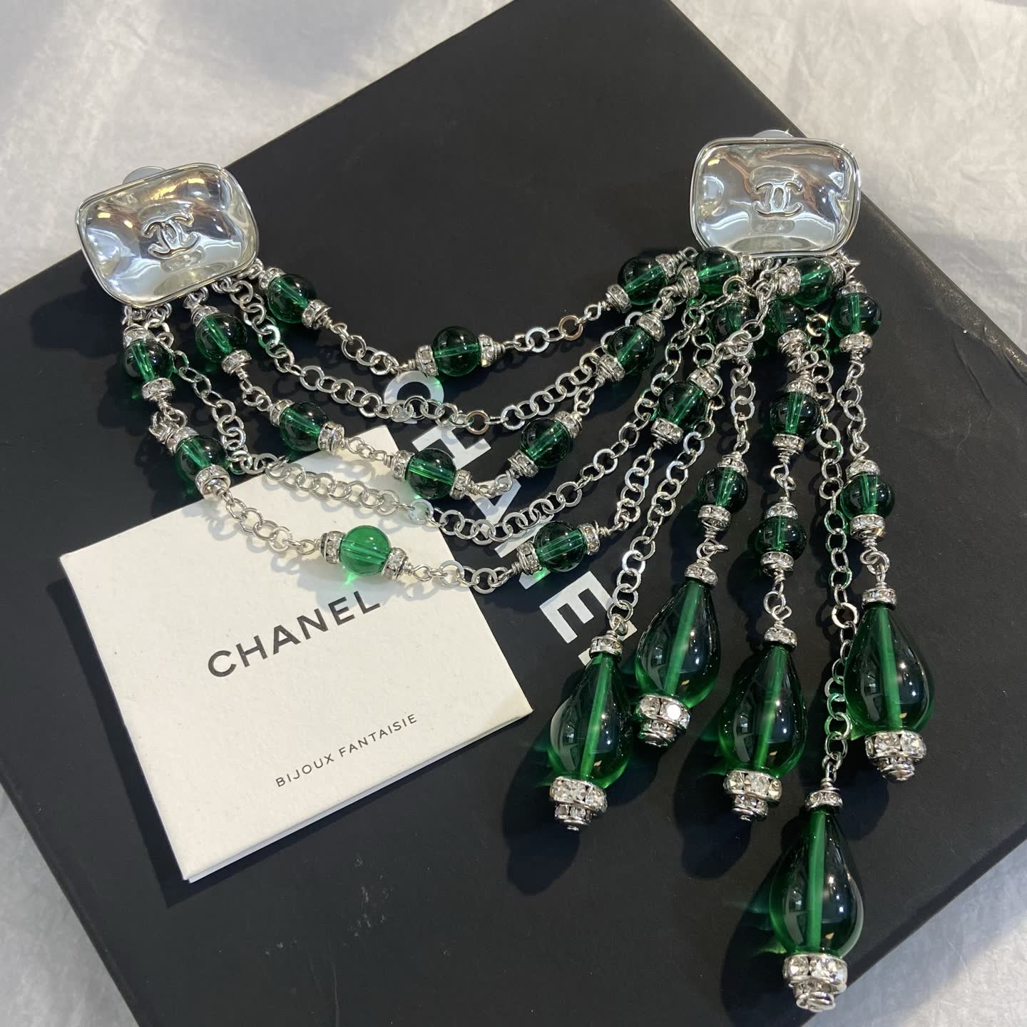 Chanel Green Crystal Earrings Chanel Green Crystal Earrings