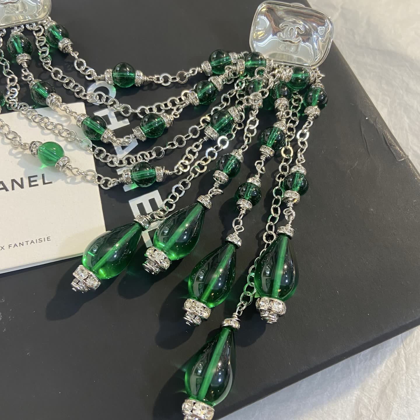 Chanel Green Crystal Earrings