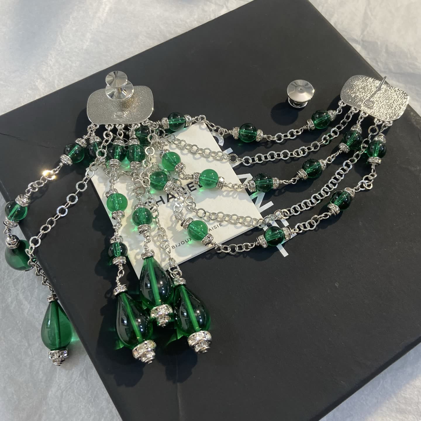 Chanel Green Crystal Earrings