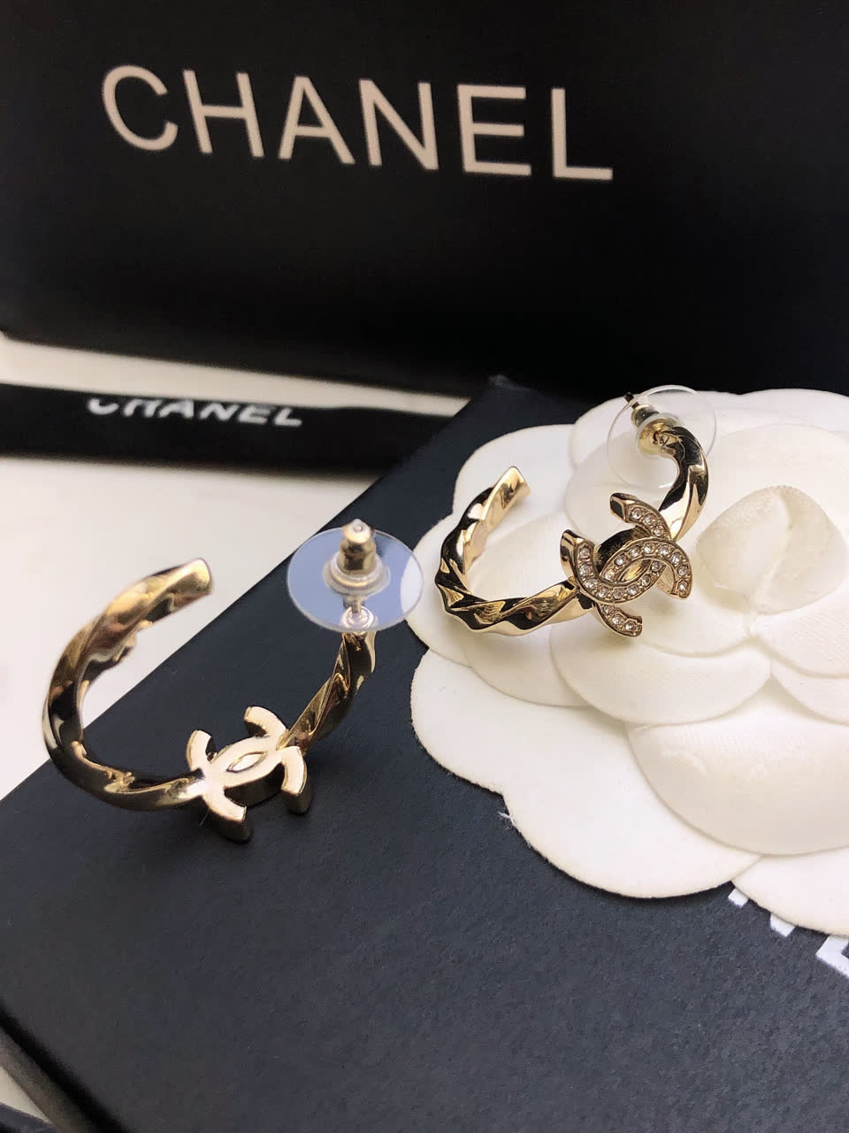 Chanel CC Logo Hoop Earrings
