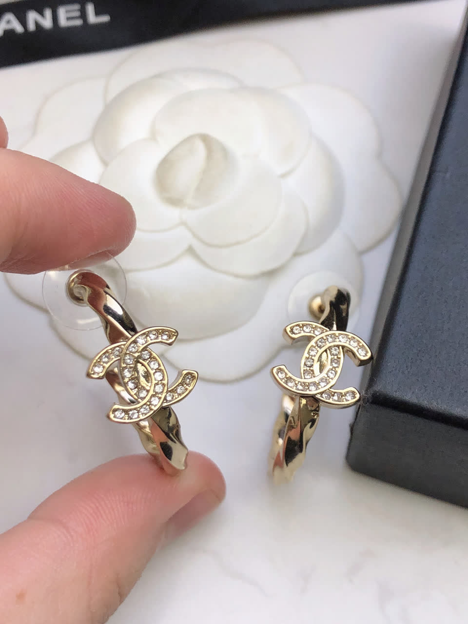 Chanel CC Logo Hoop Earrings