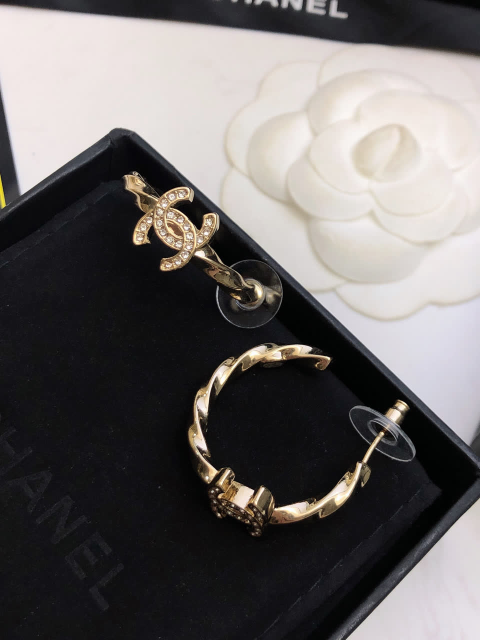 Chanel CC Logo Hoop Earrings