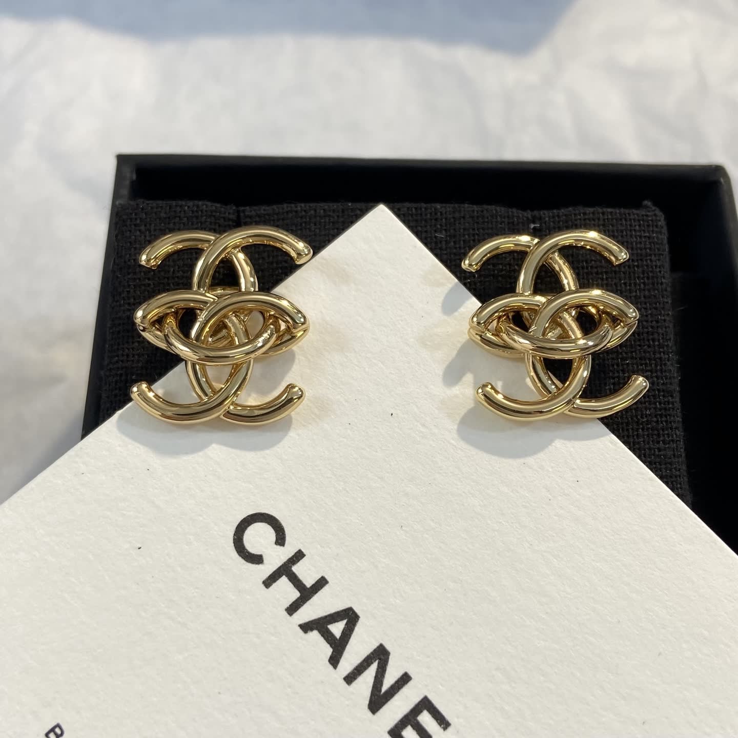 Chanel CC Logo Gold Tone Stud Earrings