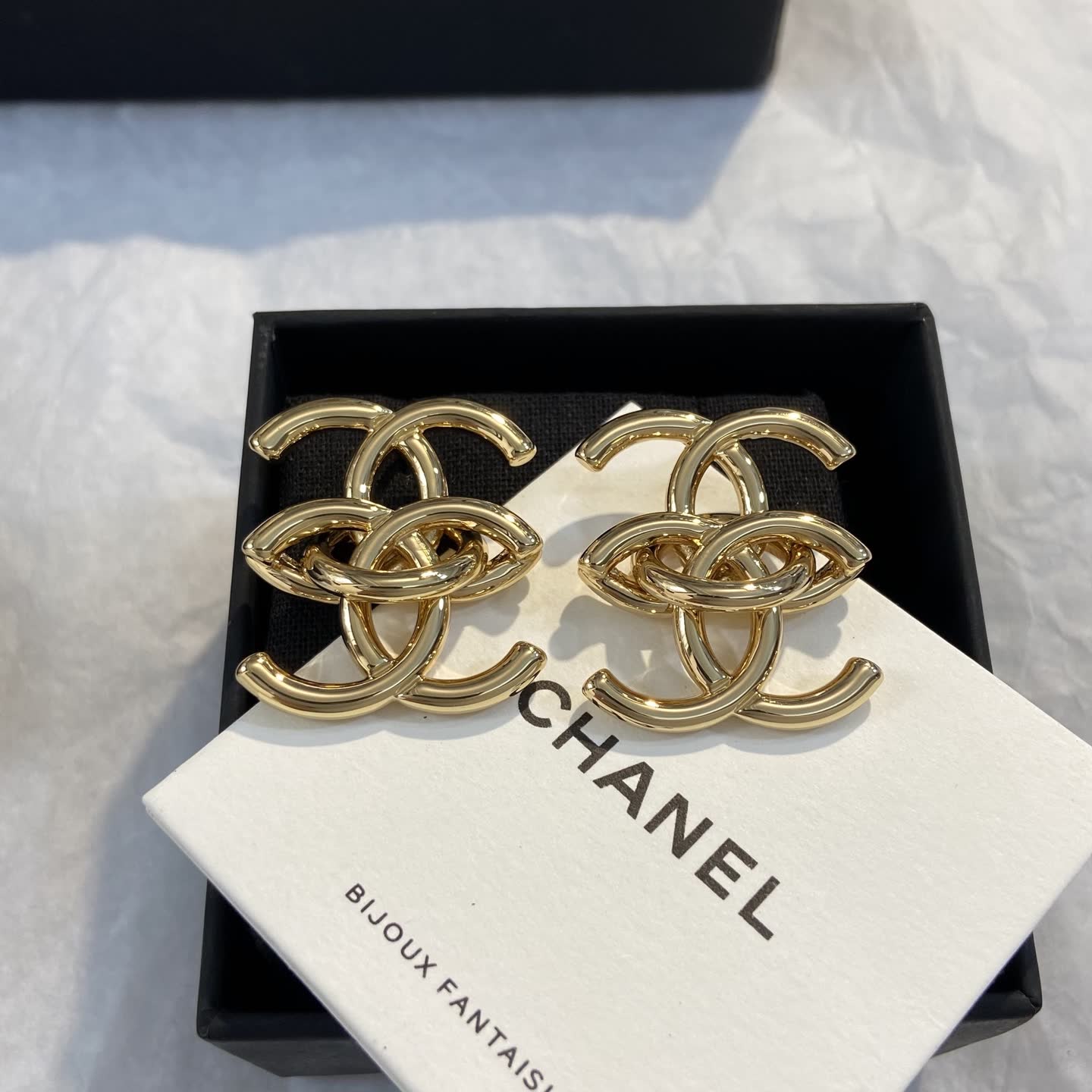 Chanel CC Logo Gold Tone Stud Earrings