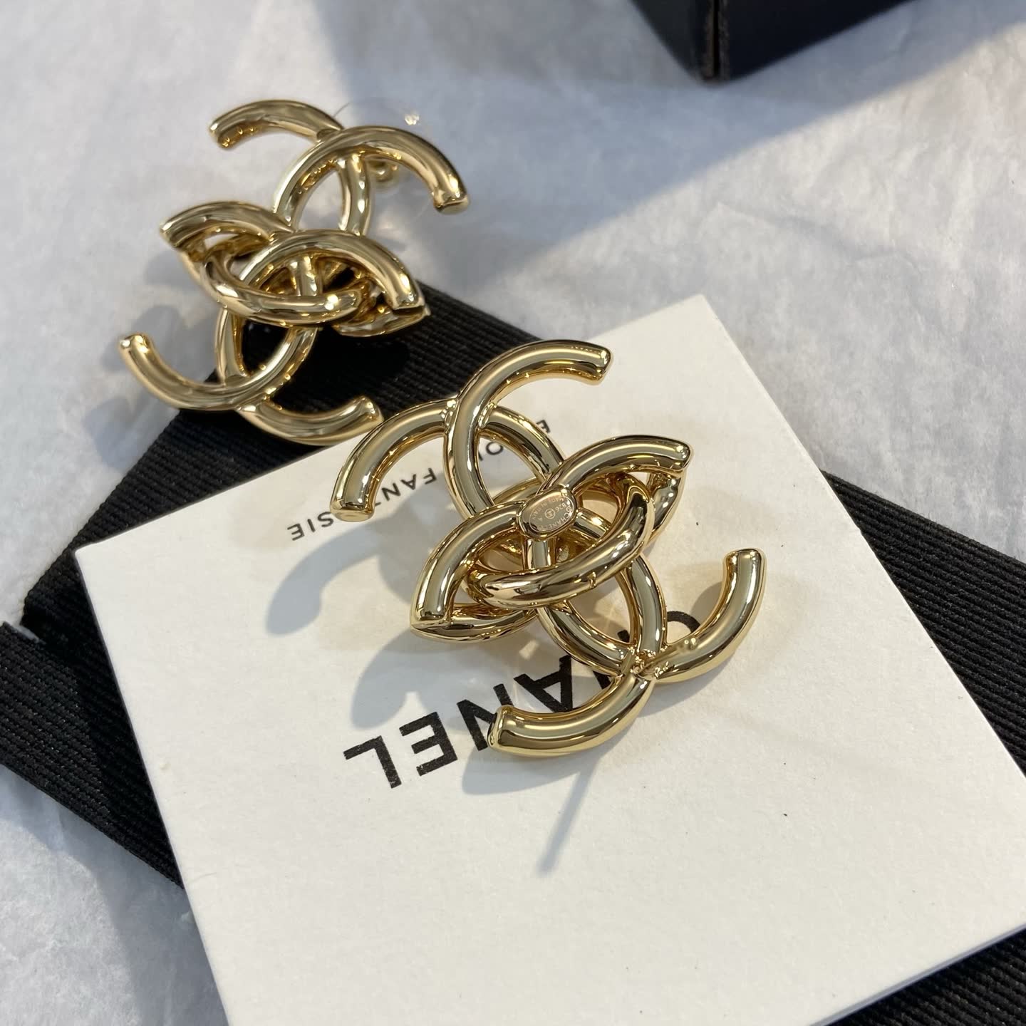 Chanel CC Logo Gold Tone Stud Earrings