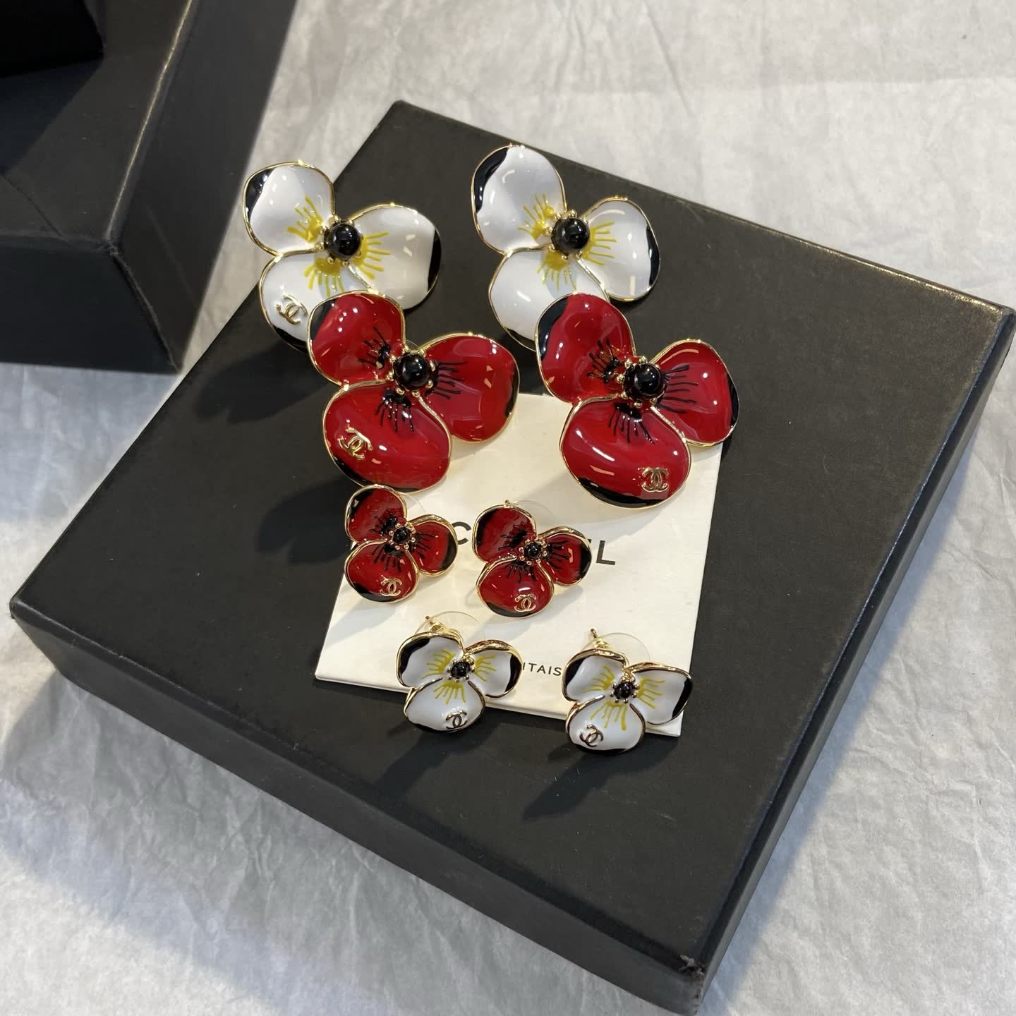 Chanel Enamel Camellia Earrings