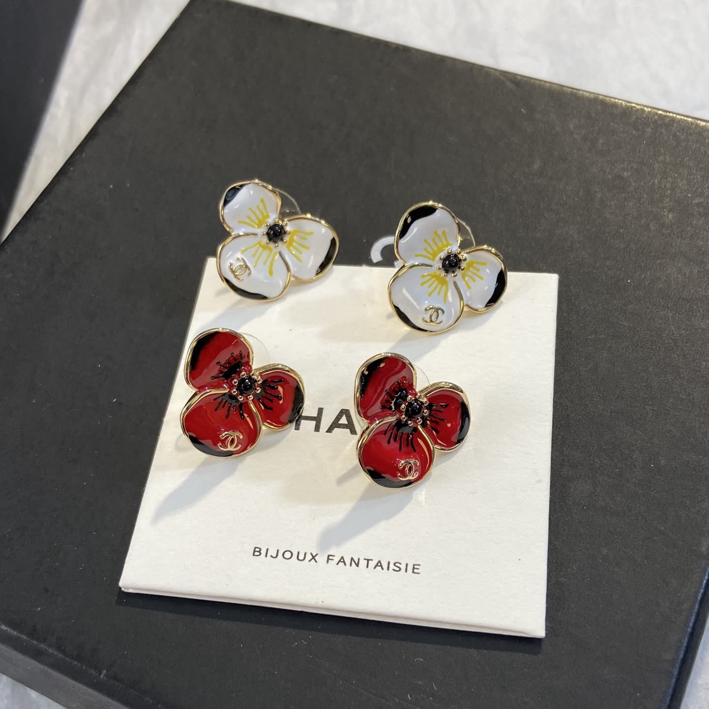 Chanel Enamel Camellia Earrings